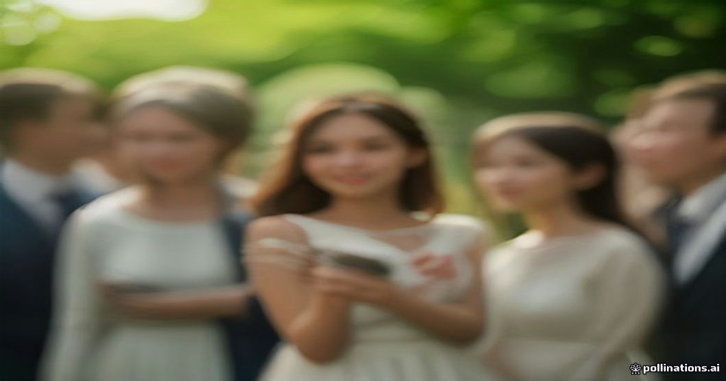 Wedding guests taking photos with their phones at an outdoor reception, capturing candid moments.