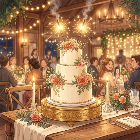 Wedding cake with sparklers